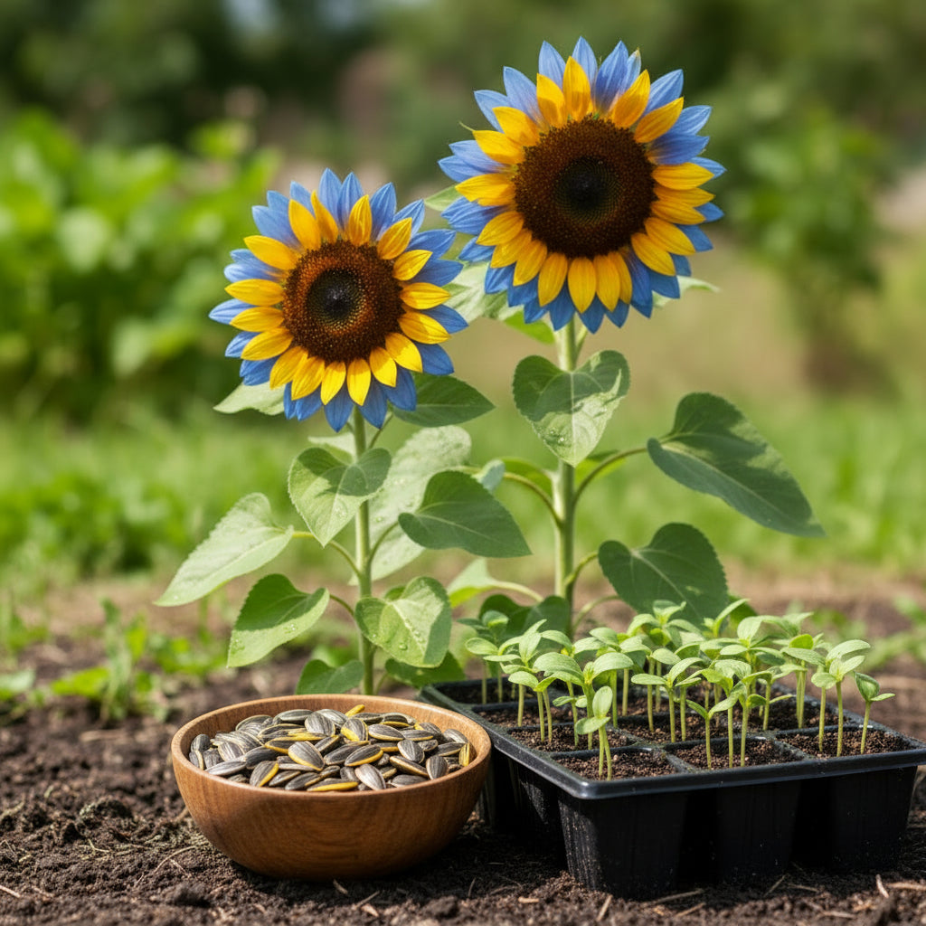 Yellow Blue Sunflower Flower Seeds