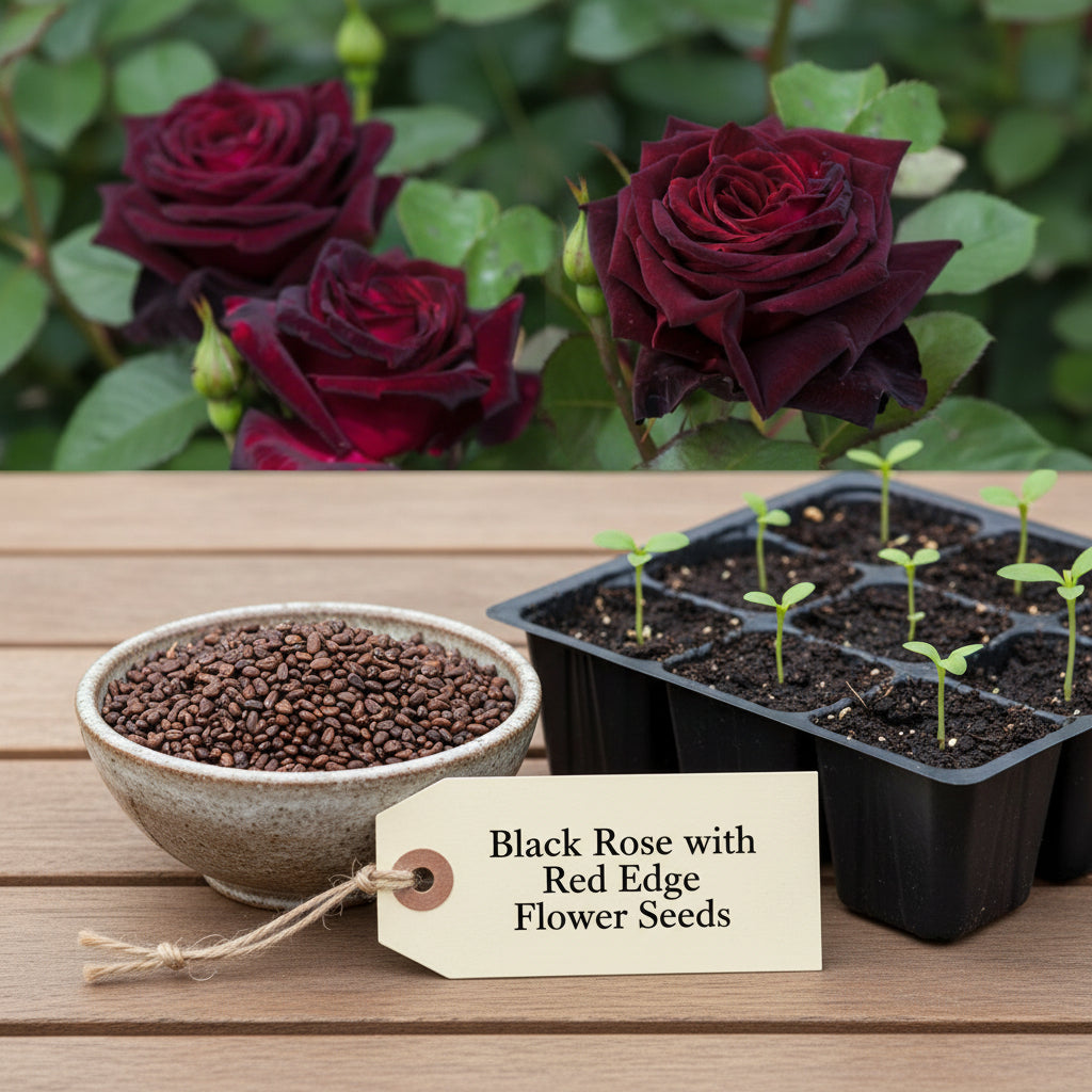 Black Rose with Red Edge Flower Seeds – Exotic Perennial Blooms