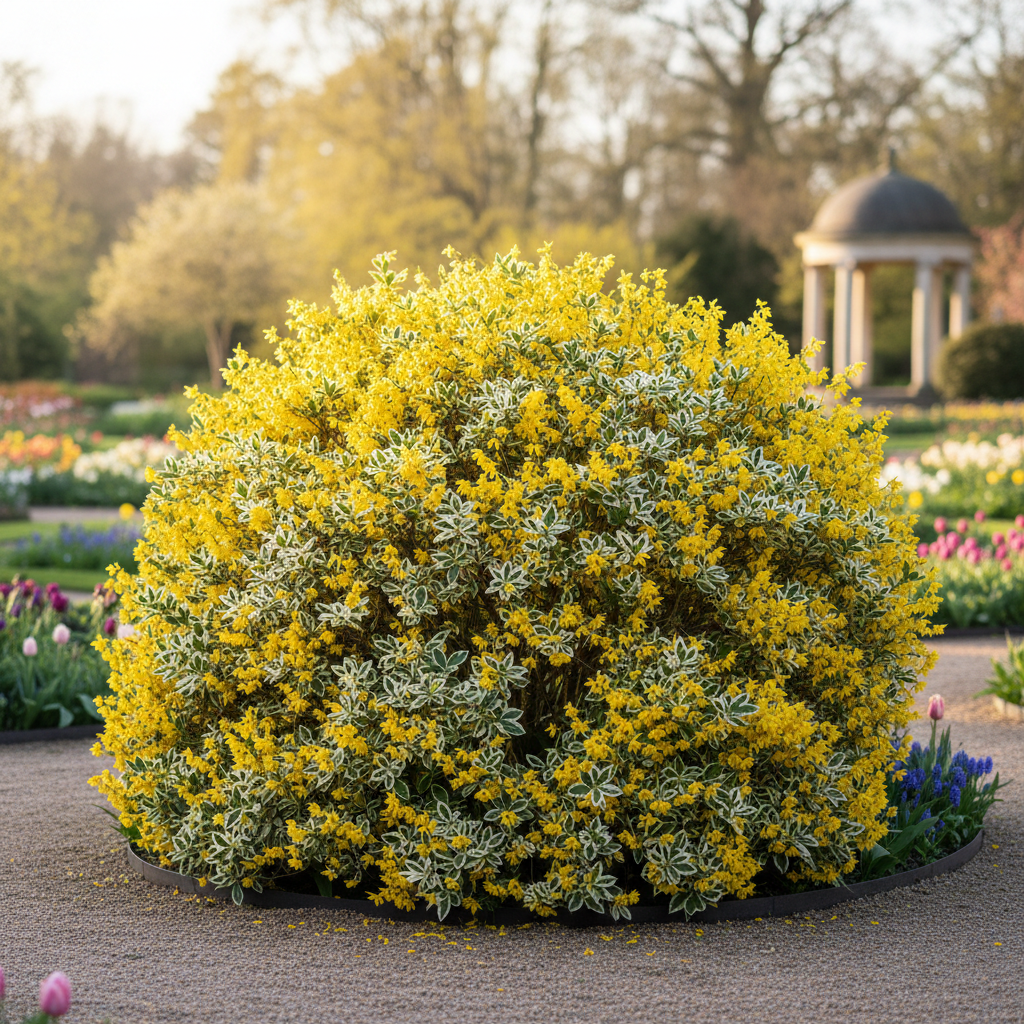 unique-variegated-foliage-shrub-with-bright-yellow-spring-flowers